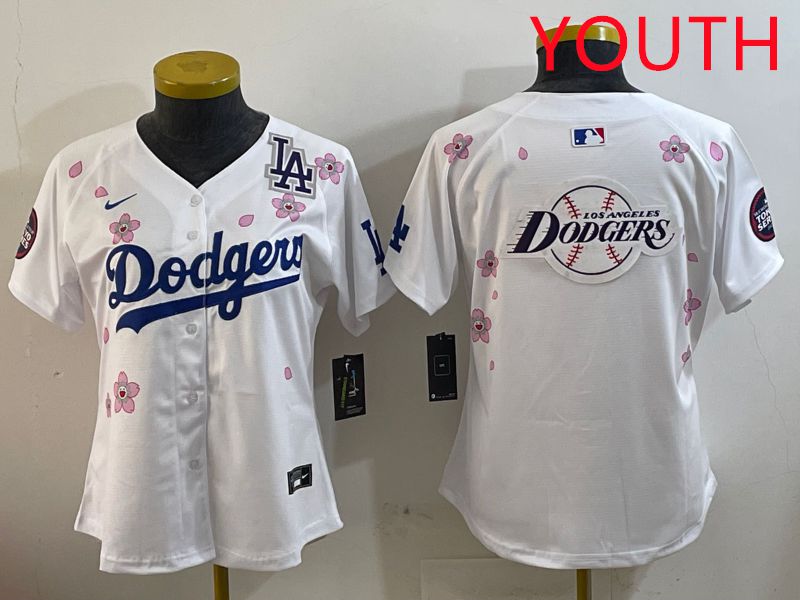 Youth Los Angeles Dodgers Blank White Sakura Edition 2025 Nike MLB Jersey style 28->youth mlb jersey->Youth Jersey